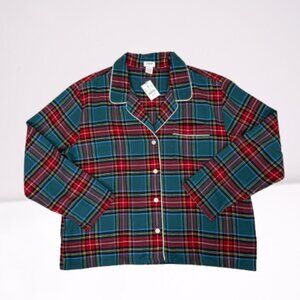 J. Crew NEW Woman's Plaid Flannel Cotton Pajamas Top Shirt Size L